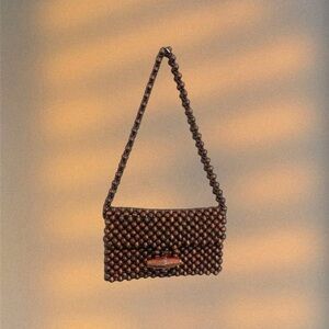 An Original Sarne Wooden Beaded Handbag Japan Brown Shoulderbag